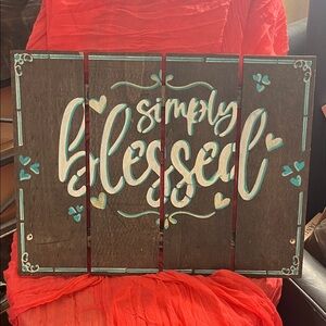 Charming Simply Blessed Wall Art with Teal and White Highlights